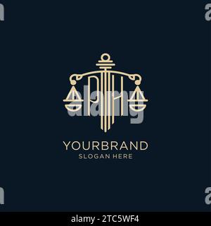 PH initial with scale of justice logo design template, luxury law and ...