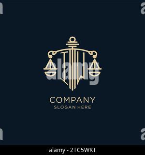 IW initial with scale of justice logo design template, luxury law and ...
