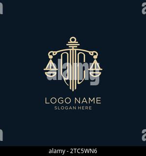QC initial logo with scale of justice and shield icon, luxury and ...