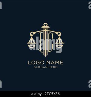 Initial IC logo with shield and scales of justice, luxury and modern law firm logo design vector graphic Stock Vector