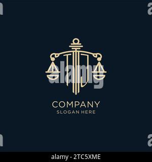 Initial TJ logo with shield and scales of justice, luxury and modern law firm logo design vector graphic Stock Vector