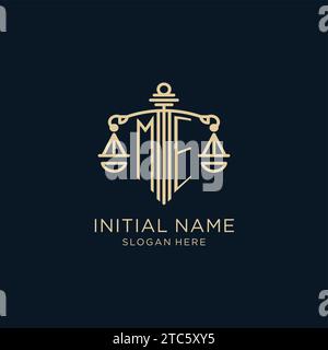 Initial AT logo with shield and scales of justice, luxury and modern ...