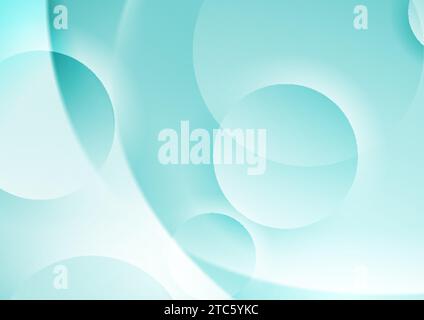 Cyan blue waves and glossy circles abstract geometric background. Vector design Stock Vector