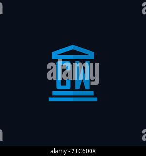 CW initial logo monogram with simple courthouse building icon design ideas Stock Vector