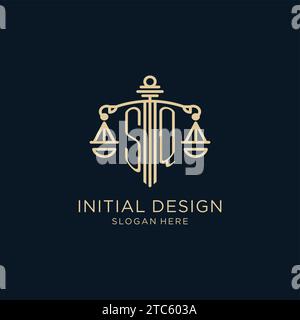SQ initial logo with scale of justice and shield icon, luxury and ...