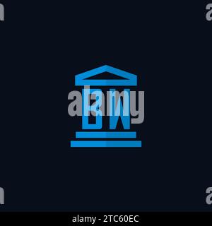BW initial logo monogram with simple courthouse building icon design ideas Stock Vector
