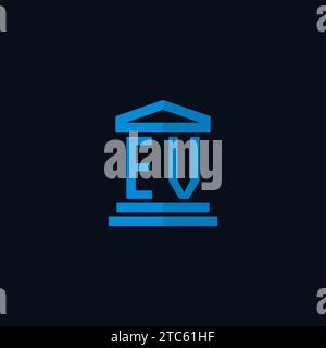 EV initial logo monogram with simple courthouse building icon design ideas Stock Vector