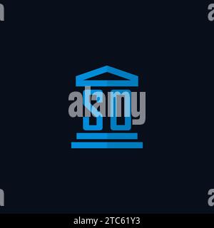 SO initial logo monogram with simple courthouse building icon design ideas Stock Vector