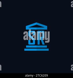SR initial logo monogram with simple courthouse building icon design ideas Stock Vector