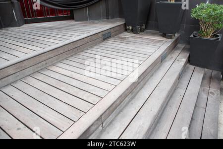 the closeup of wooden stairs outdoor Stock Photo