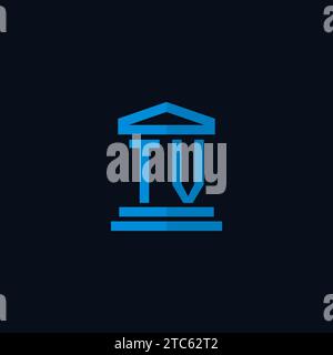 TV initial logo monogram with simple courthouse building icon design ideas Stock Vector