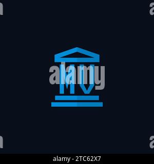 MV initial logo monogram with simple courthouse building icon design ideas Stock Vector