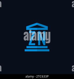 ZN initial logo monogram with simple courthouse building icon design ideas Stock Vector