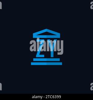 ZY initial logo monogram with simple courthouse building icon design ideas Stock Vector