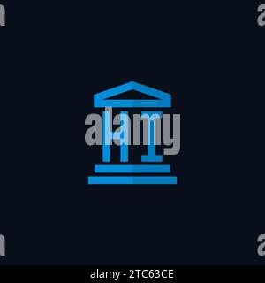 HI initial logo monogram with simple courthouse building icon design ideas Stock Vector