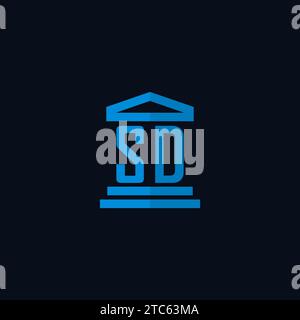 SD initial logo monogram with simple courthouse building icon design ideas Stock Vector