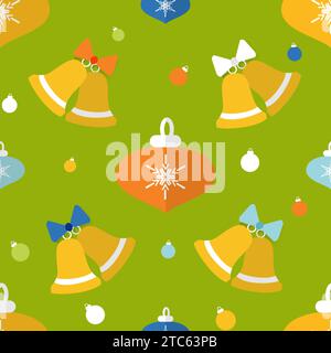 Christmas seamless pattern with bells and decorations in flat style Stock Vector