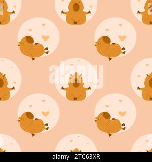 Seamless pattern. Cute characters capybara doing yoga and sleeping animal on light background. Vector illustration for design, wallpaper, packaging Stock Vector