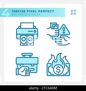 2D customizable pixel perfect blue economic crisis icons Stock Vector
