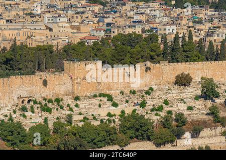 View of the Golden Gate, a historical landmark, on the East side of the walls of the Temple Mount, Old City of Jerusalem Stock Photo