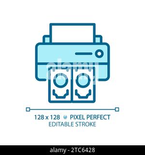 2D thin linear pixel perfect simple blue printing money icon Stock Vector