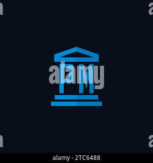 PM initial logo monogram with simple courthouse building icon design ideas Stock Vector