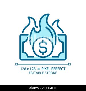 2D thin linear pixel perfect simple blue inflation icon Stock Vector