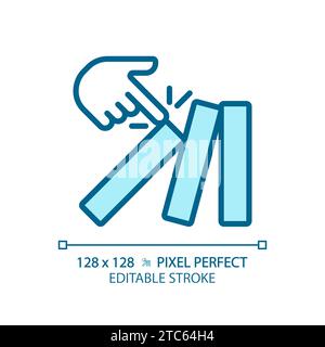 2D thin linear pixel perfect blue tumbling dominoes icon Stock Vector