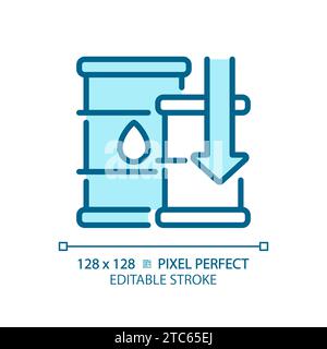 2D thin line pixel perfect blue falling oil prices icon Stock Vector