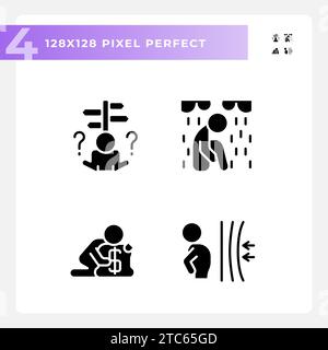 Pixel perfect glyph style psychology icons set Stock Vector
