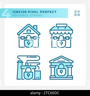 2D editable pixel perfect blue economic crisis icons Stock Vector