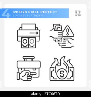 2D customizable pixel perfect black economic crisis icons Stock Vector
