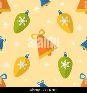 Christmas seamless pattern with bells and decorations in flat style Stock Vector