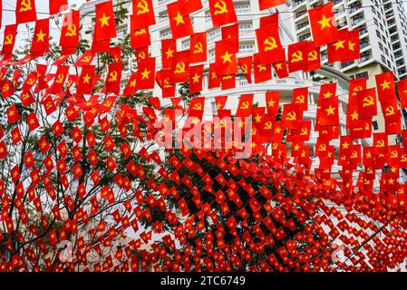 Vietnamese flags and communism flags in Nha Trang Vietnam Stock Photo