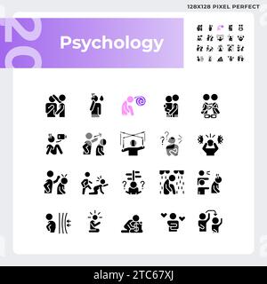 2D pixel perfect pixel perfect glyph style psychology icons Stock Vector