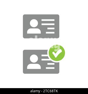 Id card accepted or approved with checkmark icon. Identity, identification document checked symbol. Stock Vector