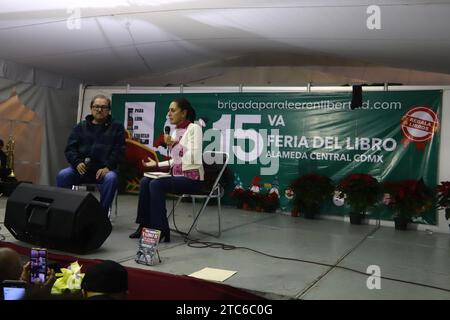 Mexico City, Mexico. 10th Dec, 2023. December 10, 2023 in Mexico City, Mexico: The sole pre-candidate of Morena, PT and PV for the presidency of Mexico; Claudia Sheinbaum Pardo, attends the presentation of the book ''The Merry Boys of Class Struggle'' by the writer and director of the Economic Culture Fund (FCE); Paco Ignacio Taibo ll, during the 15th Alameda Central Book Fair. ON December 10, 2023. In Mexico City. (Photo by Carlos Santiago/ Eyepix Group) (Photo by Eyepix/NurPhoto) Credit: NurPhoto SRL/Alamy Live News Stock Photo