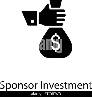 hand holding dollar bag, sponsor investment glyph icon isolated, marketing ,  planning Stock Vector