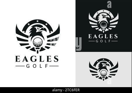Golf Club Illustration Tee ball Eagles emblem design template on Dark white background Stock Vector