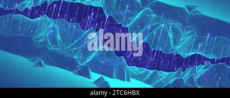 Big Data. Abstract digital futuristic wireframe vector illustration on technology background. Data mining and management concept. Hand drawn art. Stock Vector