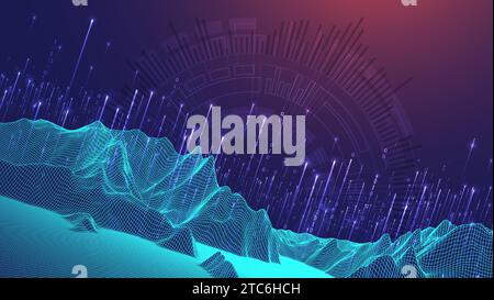 Big Data. Abstract digital futuristic wireframe vector illustration on technology background. Data mining and management concept. Hand drawn art. Stock Vector