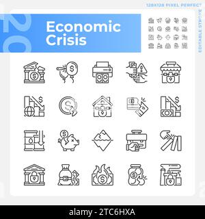 Set of editable light and dark economic crisis icons Stock Vector