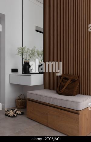 Decorated hallway with wooden furniture Stock Photo