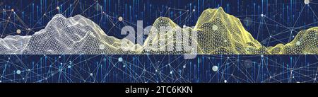 Big Data. Abstract digital futuristic wireframe vector illustration on technology background. Data mining and management concept. Hand drawn art. Stock Vector