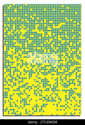Vertical yellow abstract background with blue pixels, cover, title page of presentation, report, album in A4 format. Template layout for design of pri Stock Vector