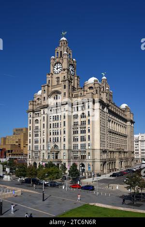 Royal Liver Building (1908-1911) by Walter Aubrey Thomas, a Grade 1 Listed Building on the Pier Head or Waterfront Liverpool England UK Stock Photo