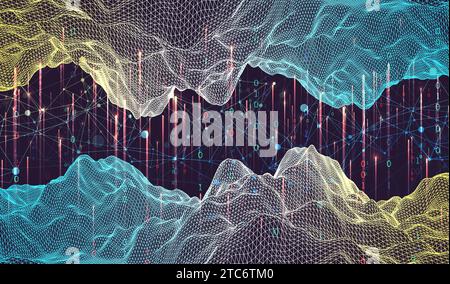 Big Data. Abstract digital futuristic wireframe vector illustration on technology background. Data mining and management concept. Hand drawn art. Stock Vector