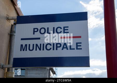 Bordeaux , France - 11 20 2023 : police municipale Municipal police facade wall logo and text sign on entrance office building french local police Stock Photo