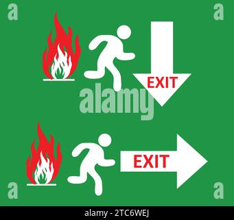 Vector fire exit sign, running main icon, emergency door symbol, arrow pointing sign. Stock Vector