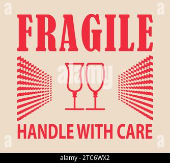 Fragile handle with care sticker, fragile label with broken glass symbol vector. Stock Vector